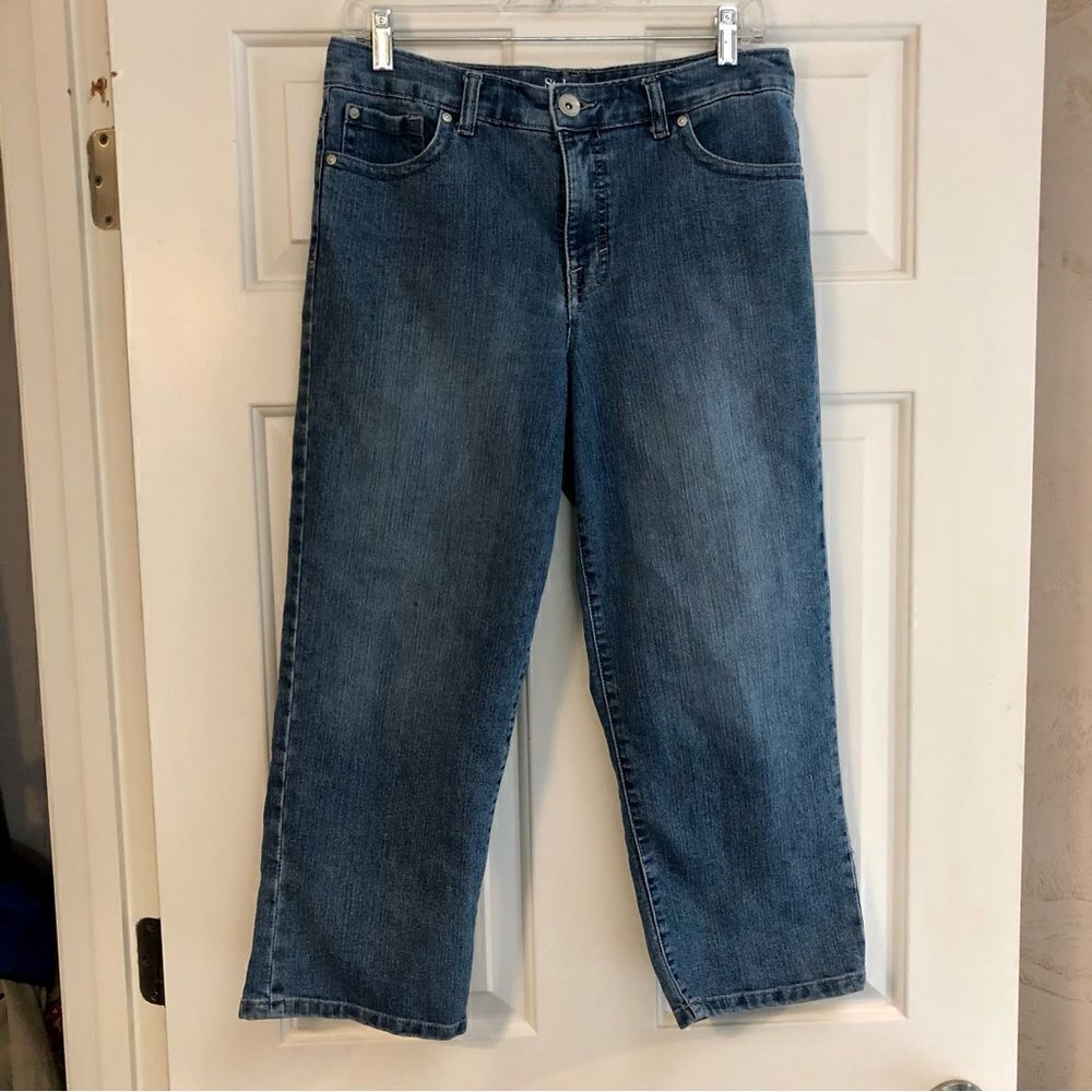 Style & Co Women’s Tummy Control Blue Jeans, Rhinestones on Back Pockets Sz 8